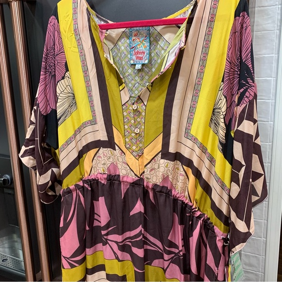 XL Johnny Was Echo Tahlia Silk Dress Yellow Multi - Picture 2 of 10
